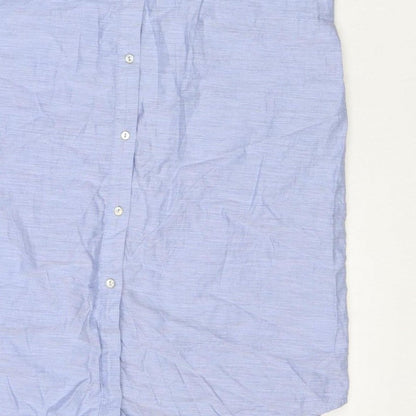 H&M Women Blue UK 8 Long Cotton Collared Button Shirt Dress