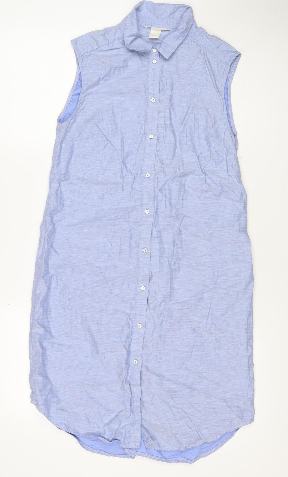H&M Women Blue UK 8 Long Cotton Collared Button Shirt Dress