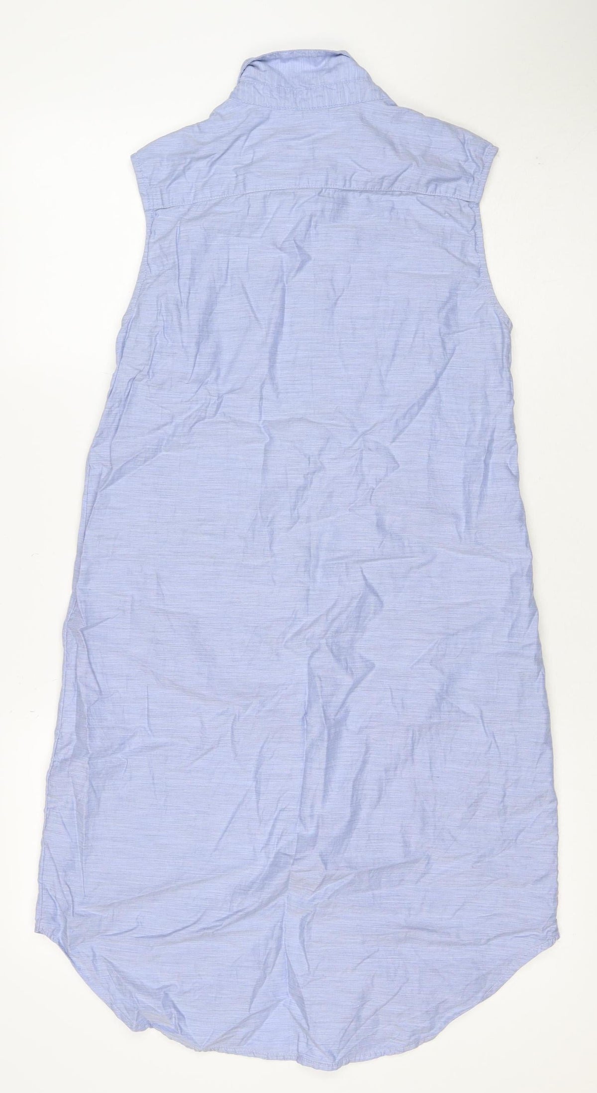 H&M Women Blue UK 8 Long Cotton Collared Button Shirt Dress