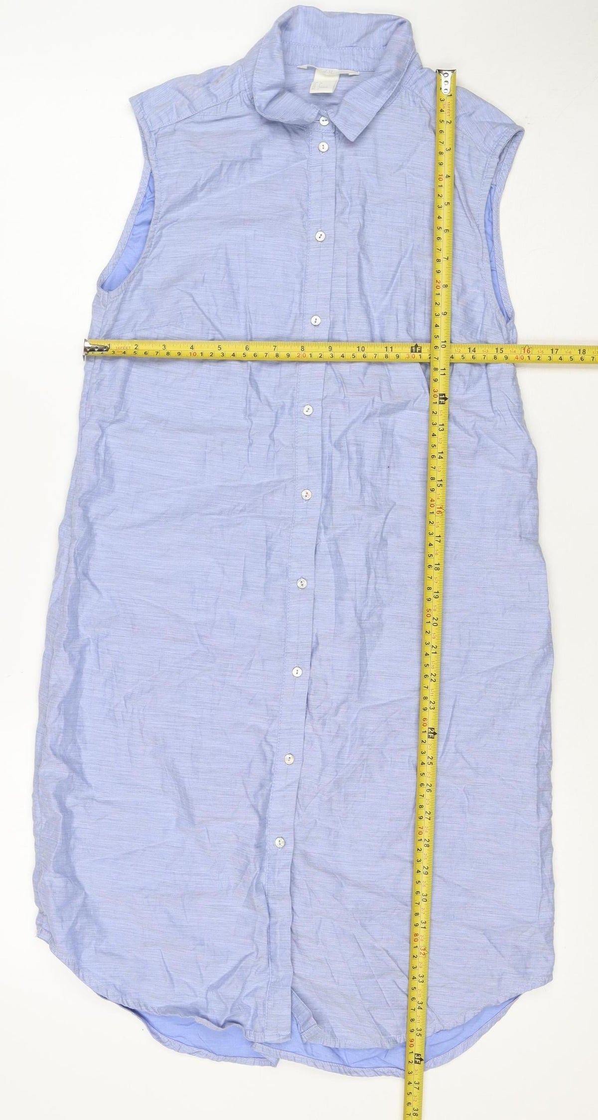 H&M Women Blue UK 8 Long Cotton Collared Button Shirt Dress