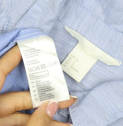 H&M Women Blue UK 8 Long Cotton Collared Button Shirt Dress