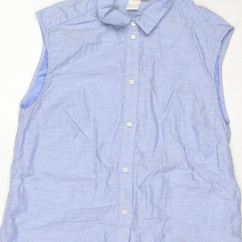 H&M Women Blue UK 8 Long Cotton Collared Button Shirt Dress