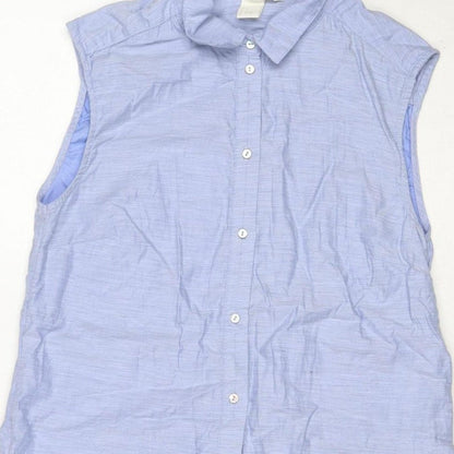 H&M Women Blue UK 8 Long Cotton Collared Button Shirt Dress
