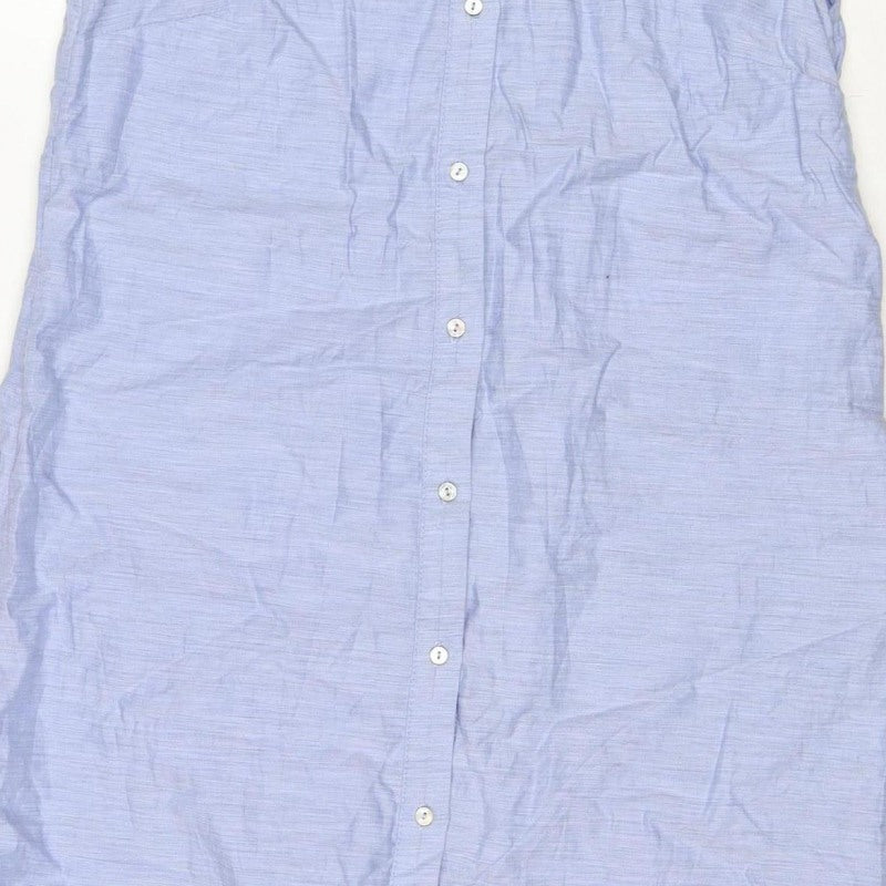 H&M Women Blue UK 8 Long Cotton Collared Button Shirt Dress
