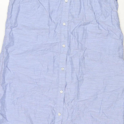 H&M Women Blue UK 8 Long Cotton Collared Button Shirt Dress