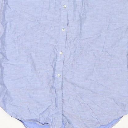 H&M Women Blue UK 8 Long Cotton Collared Button Shirt Dress