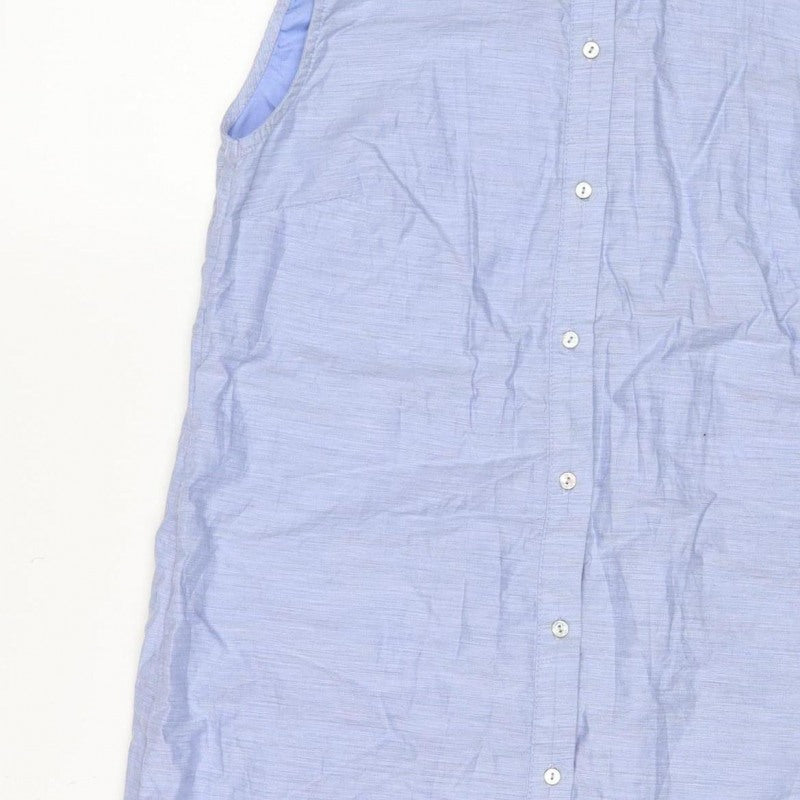 H&M Women Blue UK 8 Long Cotton Collared Button Shirt Dress