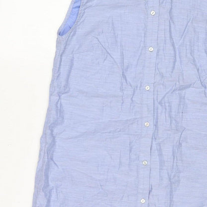 H&M Women Blue UK 8 Long Cotton Collared Button Shirt Dress