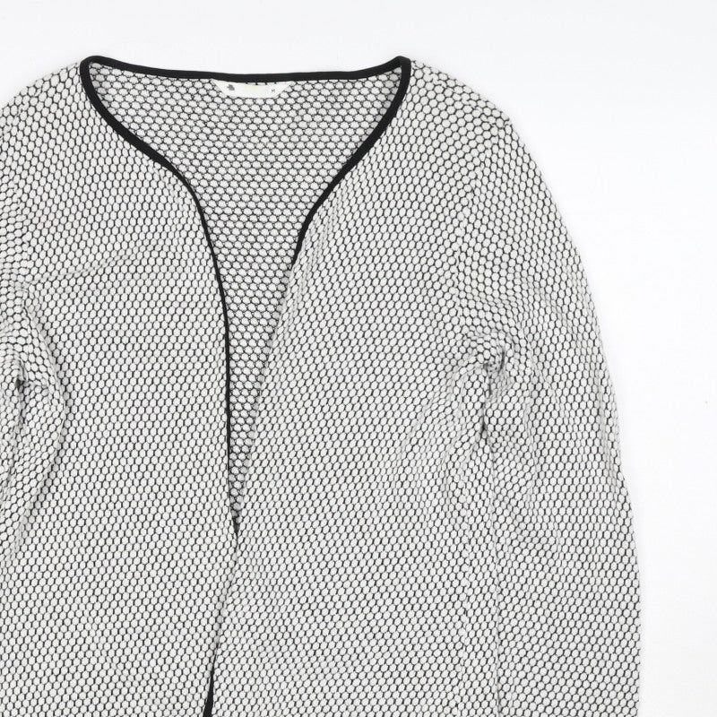 H&M Women White Black Geometric Knit Open Cardigan Size M