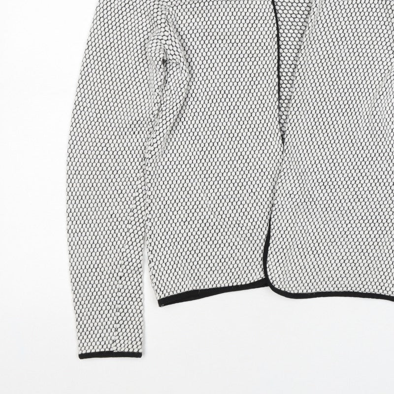 H&M Women White Black Geometric Knit Open Cardigan Size M