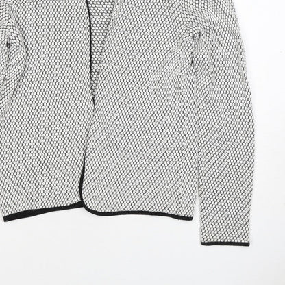 H&M Women White Black Geometric Knit Open Cardigan Size M