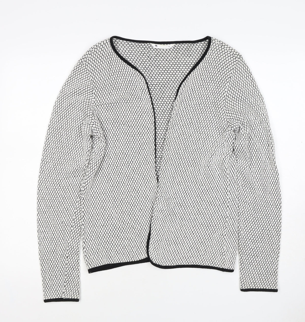 H&M Women White Black Geometric Knit Open Cardigan Size M