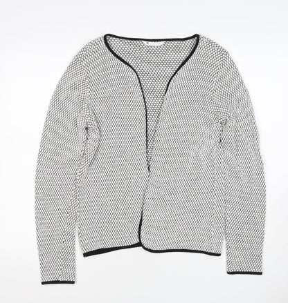 H&M Women White Black Geometric Knit Open Cardigan Size M
