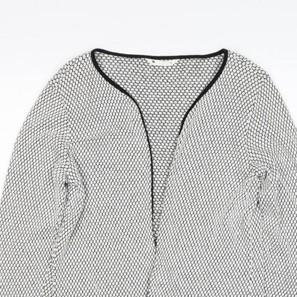 H&M Women White Black Geometric Knit Open Cardigan Size M