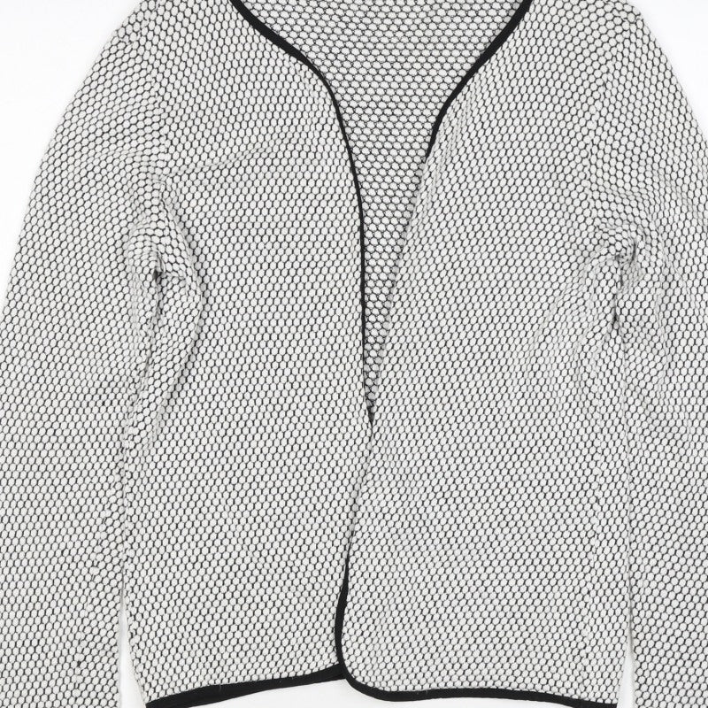 H&M Women White Black Geometric Knit Open Cardigan Size M