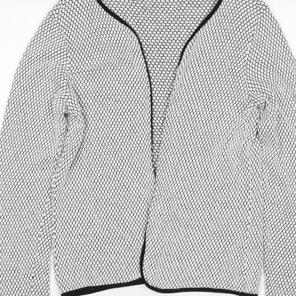 H&M Women White Black Geometric Knit Open Cardigan Size M