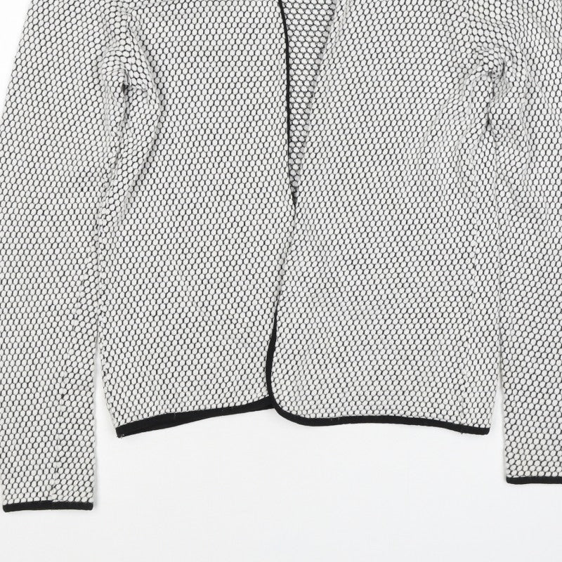 H&M Women White Black Geometric Knit Open Cardigan Size M