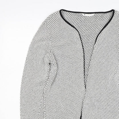 H&M Women White Black Geometric Knit Open Cardigan Size M