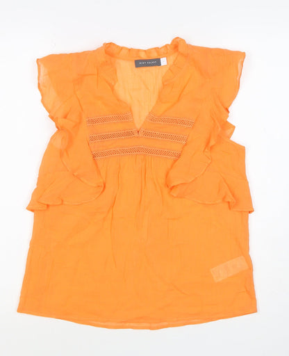 Mint Velvet Women Orange UK 6 Ruffle V-Neck Cotton Blouse