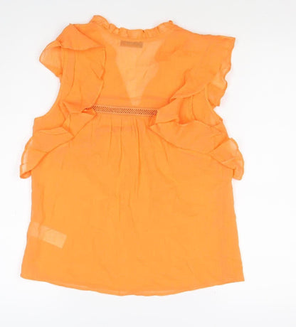 Mint Velvet Women Orange UK 6 Ruffle V-Neck Cotton Blouse