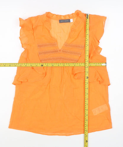 Mint Velvet Women Orange UK 6 Ruffle V-Neck Cotton Blouse
