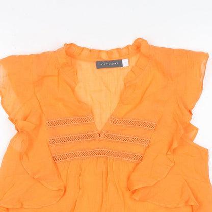 Mint Velvet Women Orange UK 6 Ruffle V-Neck Cotton Blouse