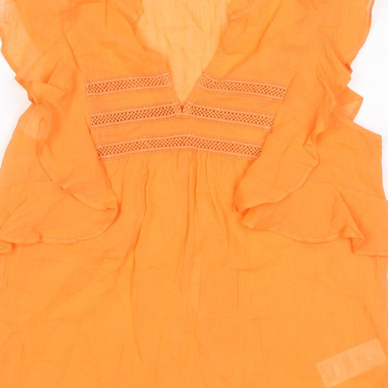 Mint Velvet Women Orange UK 6 Ruffle V-Neck Cotton Blouse