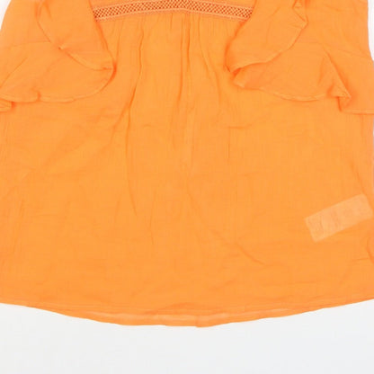 Mint Velvet Women Orange UK 6 Ruffle V-Neck Cotton Blouse