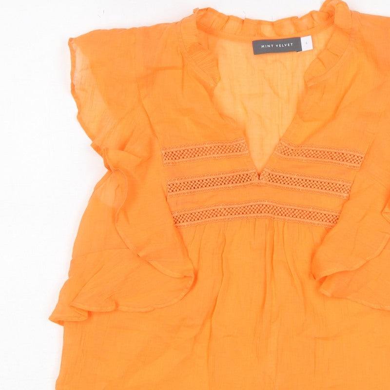 Mint Velvet Women Orange UK 6 Ruffle V-Neck Cotton Blouse