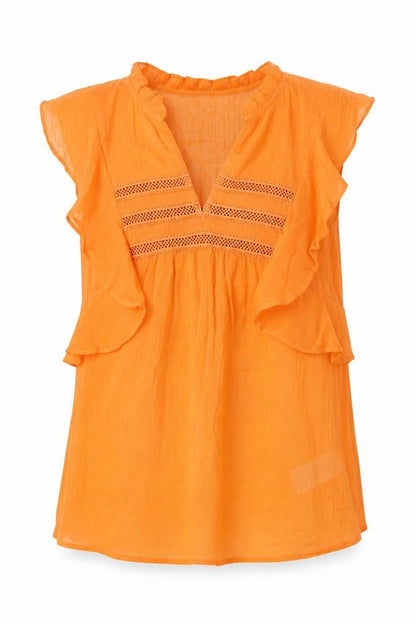 Mint Velvet Women Orange UK 6 Ruffle V-Neck Cotton Blouse
