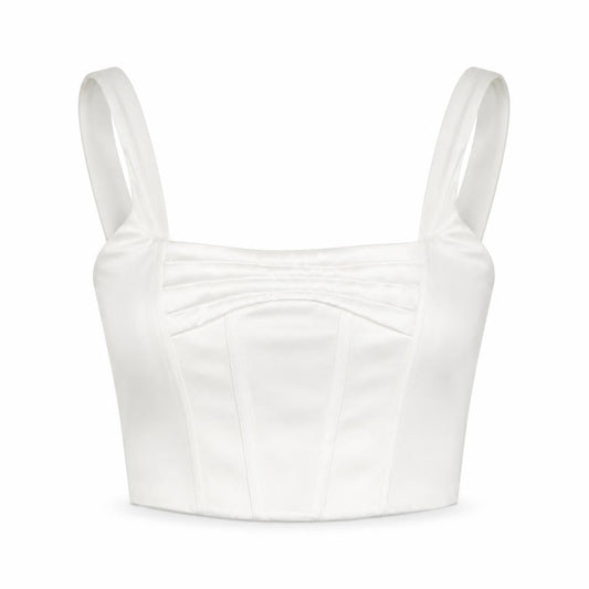 ZARA Women White M Cropped Satin Corset Camisole Tank Top