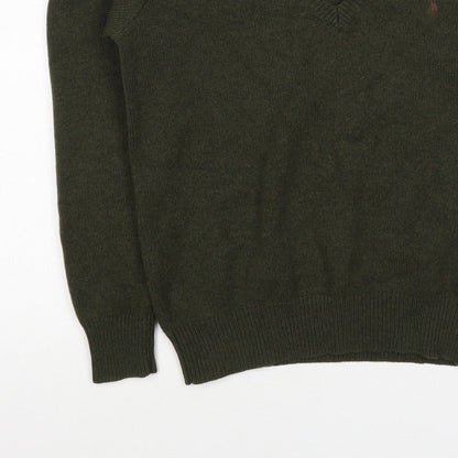 Ralph Lauren Women Green M Cashmere Wool V-Neck Logo Pullover Jumper