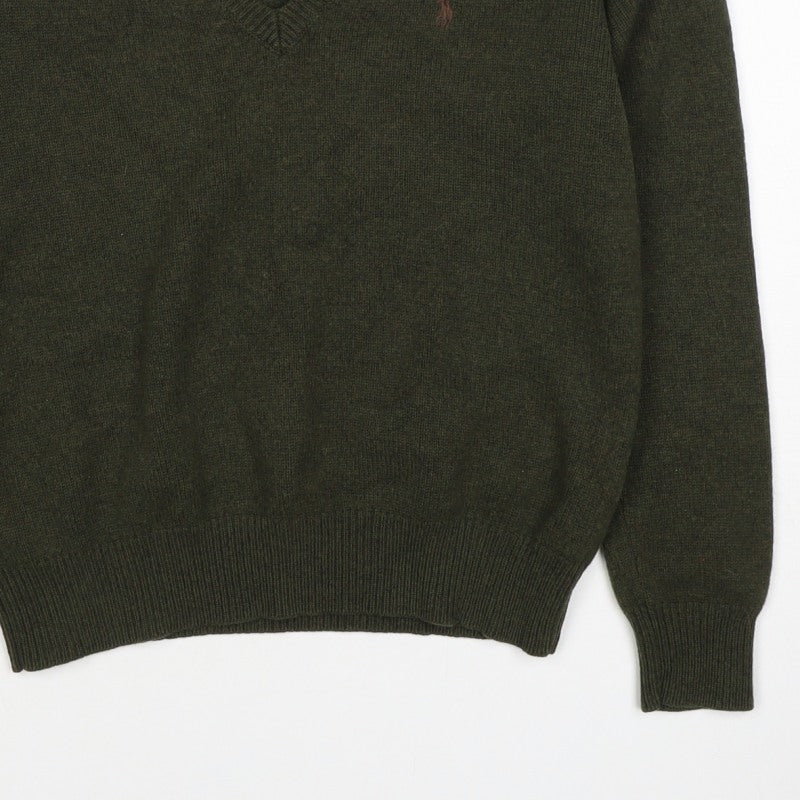Ralph Lauren Women Green M Cashmere Wool V-Neck Logo Pullover Jumper