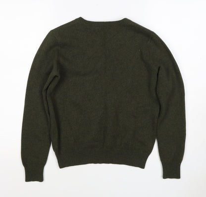 Ralph Lauren Women Green M Cashmere Wool V-Neck Logo Pullover Jumper