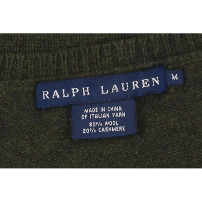 Ralph Lauren Women Green M Cashmere Wool V-Neck Logo Pullover Jumper
