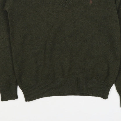 Ralph Lauren Women Green M Cashmere Wool V-Neck Logo Pullover Jumper