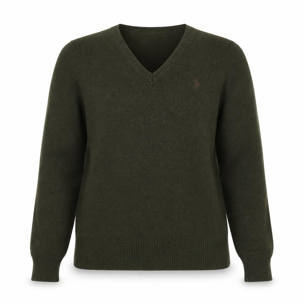 Ralph Lauren Women Green M Cashmere Wool V-Neck Logo Pullover Jumper