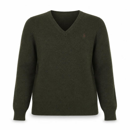 Ralph Lauren Women Green M Cashmere Wool V-Neck Logo Pullover Jumper