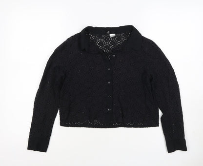 Comma Women Black UK 12 Cropped Lace Collared Button-Up Blouse