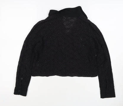 Comma Women Black UK 12 Cropped Lace Collared Button-Up Blouse