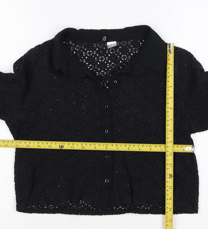 Comma Women Black UK 12 Cropped Lace Collared Button-Up Blouse
