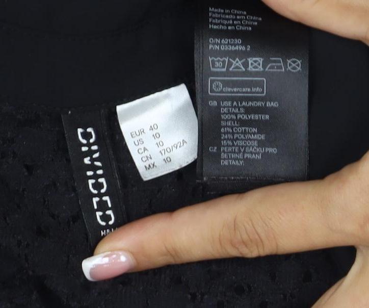 Comma Women Black UK 12 Cropped Lace Collared Button-Up Blouse