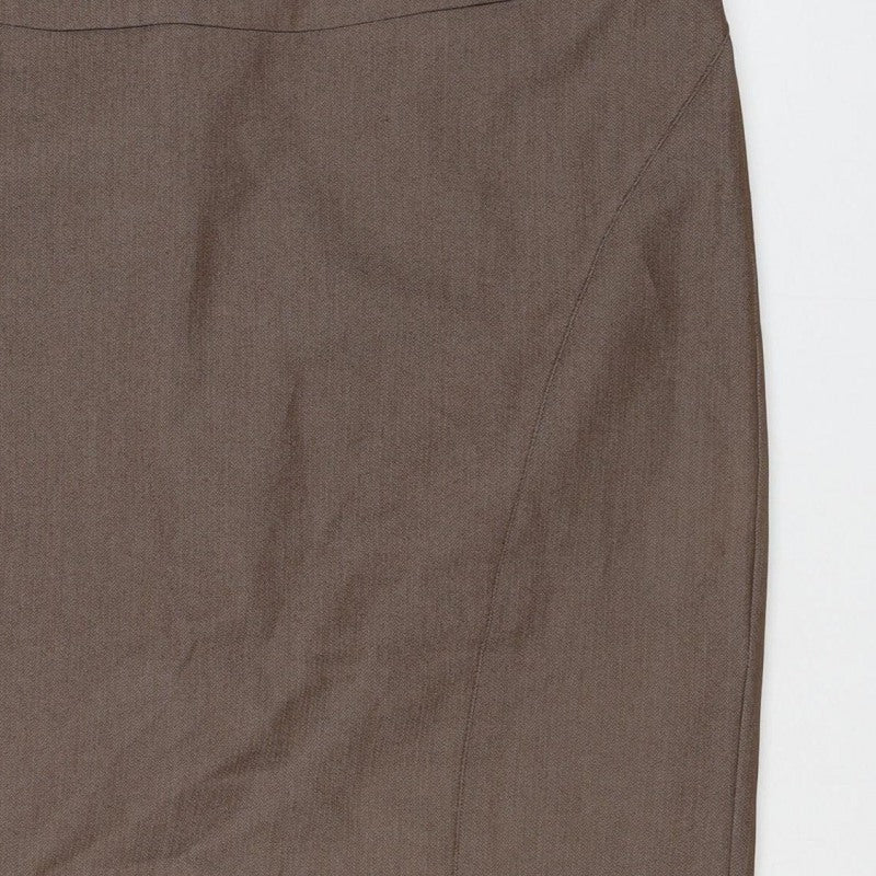 Next Women’s Brown UK 10 Pencil Knee Length Linen Blend Work Skirt