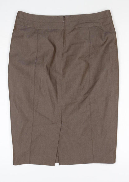 Next Women’s Brown UK 10 Pencil Knee Length Linen Blend Work Skirt