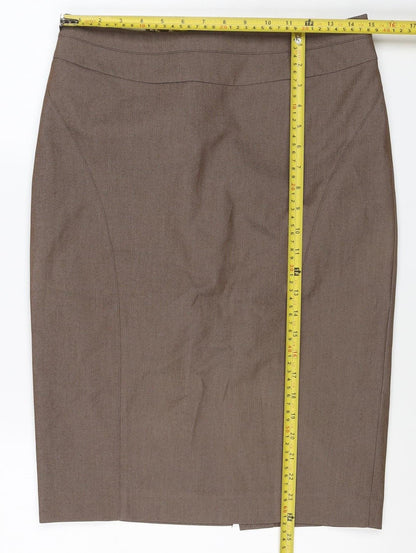 Next Women’s Brown UK 10 Pencil Knee Length Linen Blend Work Skirt