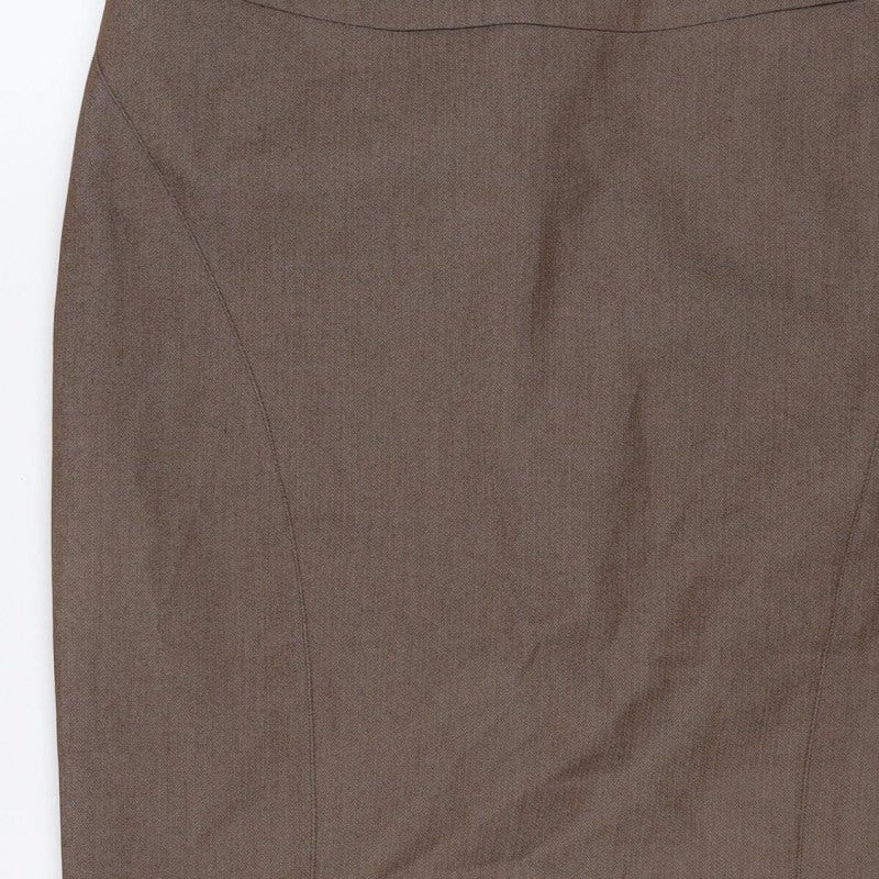 Next Women’s Brown UK 10 Pencil Knee Length Linen Blend Work Skirt