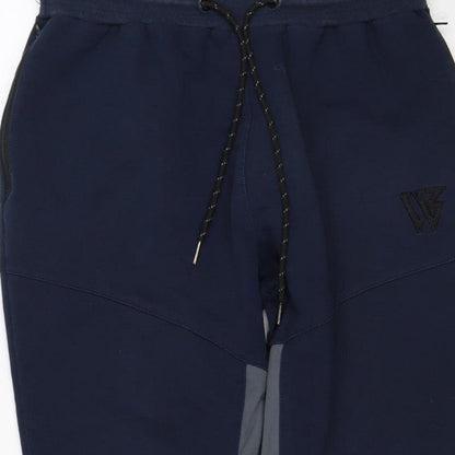 W Mens Blue M Jogger Track Pants Drawstring Reflective Zip Pockets