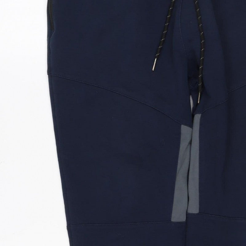 W Mens Blue M Jogger Track Pants Drawstring Reflective Zip Pockets