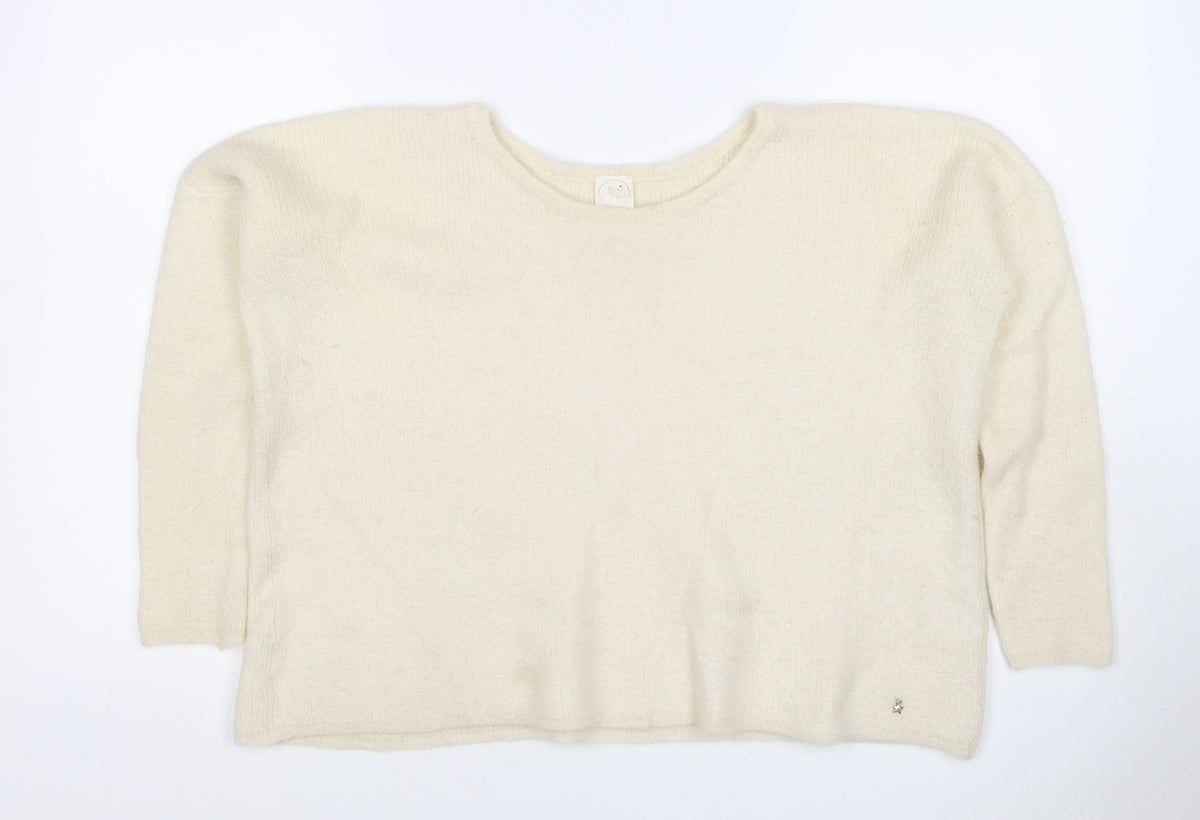 Petit Paris Women’s Ivory UK 12 Mohair Alpaca Knit Round Neck Jumper