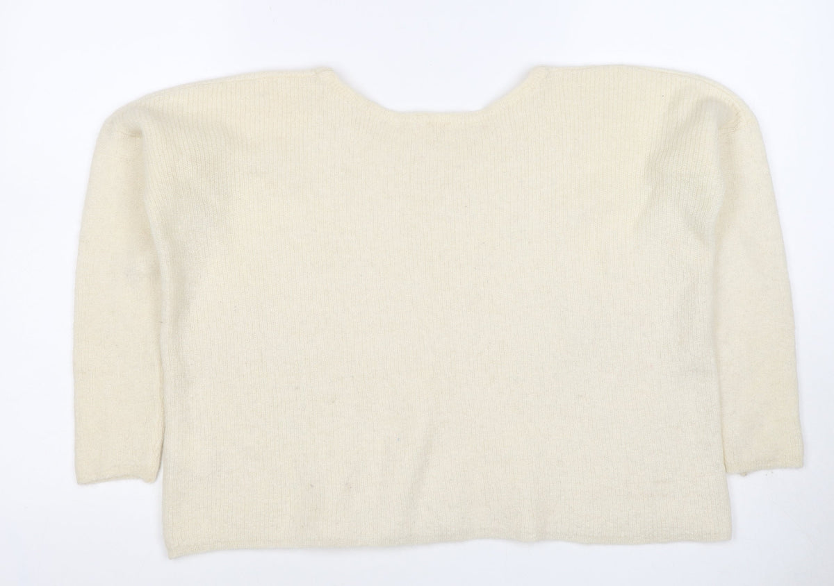 Petit Paris Women’s Ivory UK 12 Mohair Alpaca Knit Round Neck Jumper